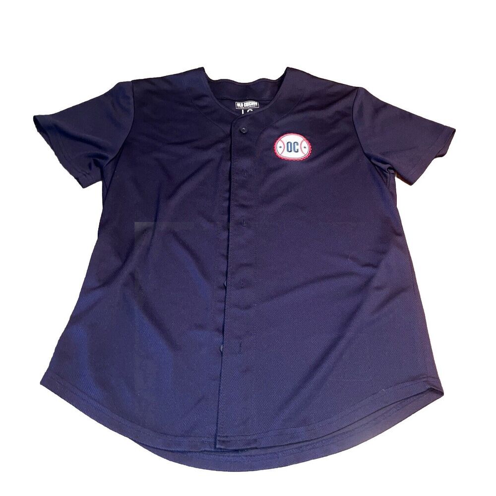 Old Chicago Pizza & Tap Room Mens L Navy Short Sleeve Button Up Baseball Jersey